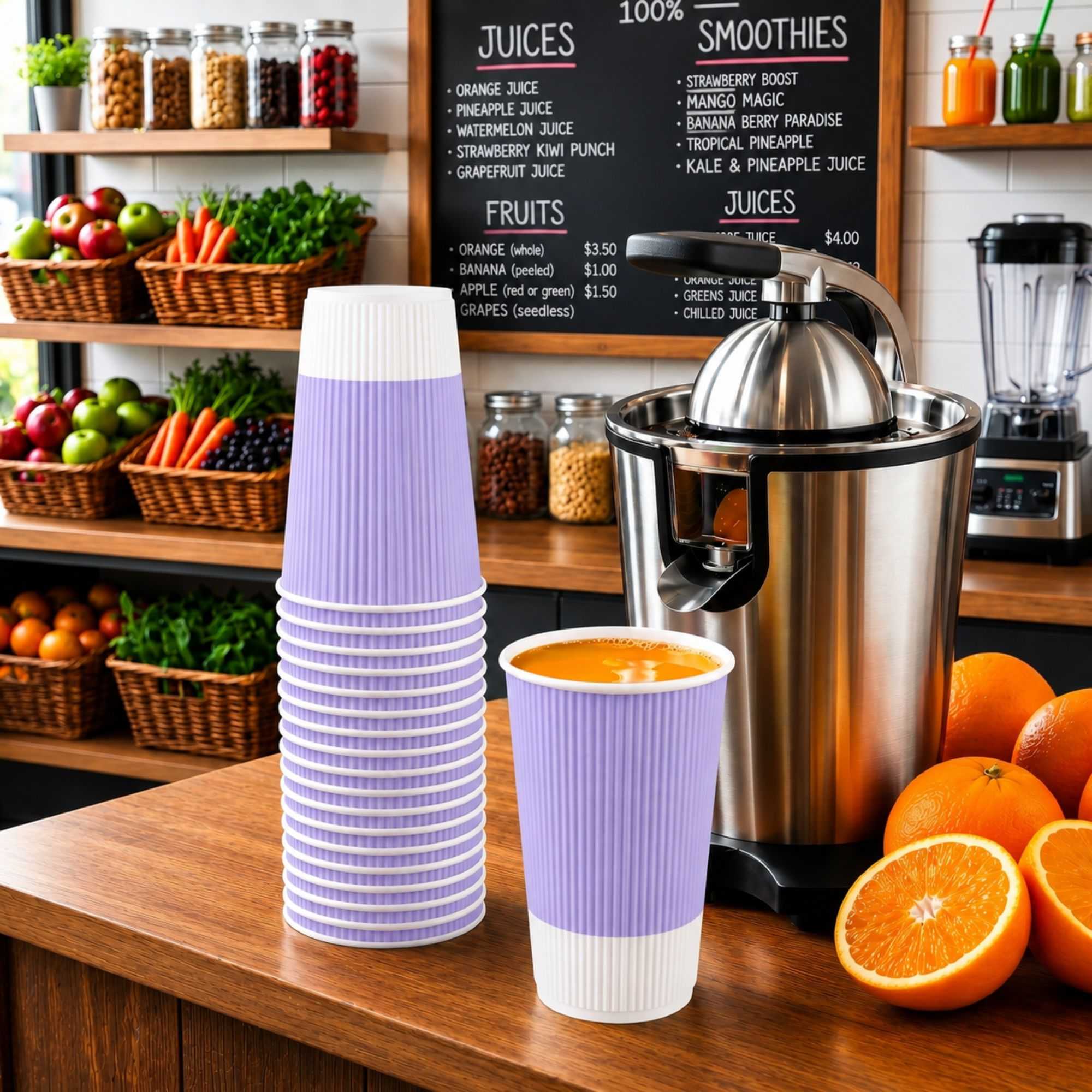 Restpresso 16 oz Light Purple Paper Coffee Cup - Ripple Wall - 3 1/2" x 3 1/2" x 5 1/2" - 500 count box