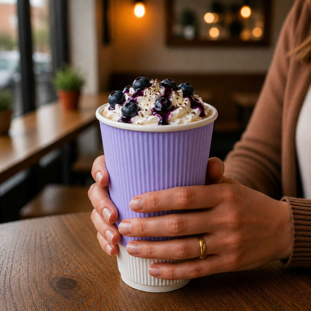 Restpresso 16 oz Light Purple Paper Coffee Cup - Ripple Wall - 3 1/2" x 3 1/2" x 5 1/2" - 500 count box
