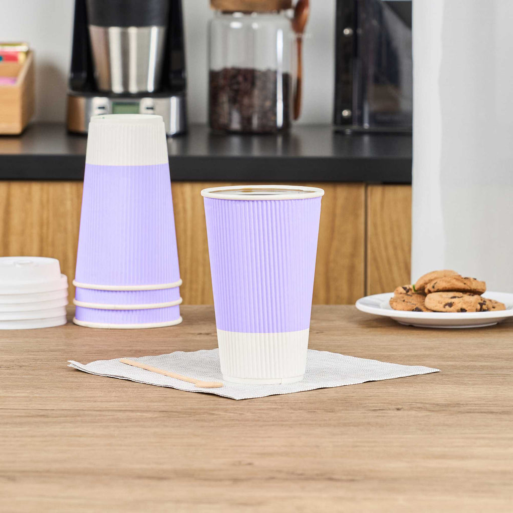 Restpresso 16 oz Light Purple Paper Coffee Cup - Ripple Wall - 3 1/2" x 3 1/2" x 5 1/2" - 500 count box
