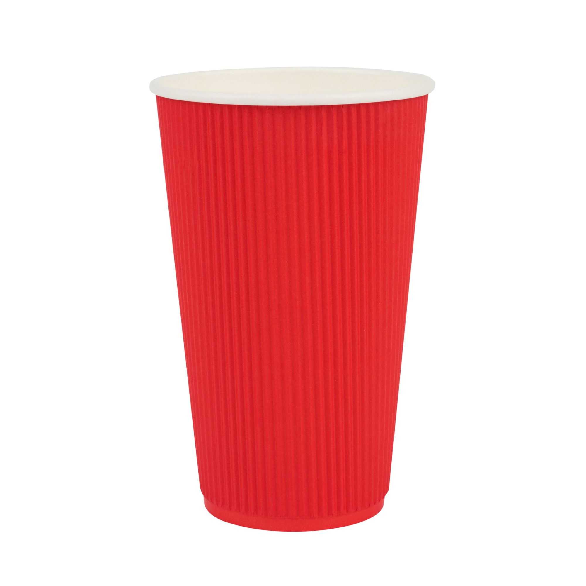 Restpresso 16 oz Red Paper Coffee Cup - Ripple Wall - 3 1/2" x 3 1/2" x 5 1/2" - 25 count box
