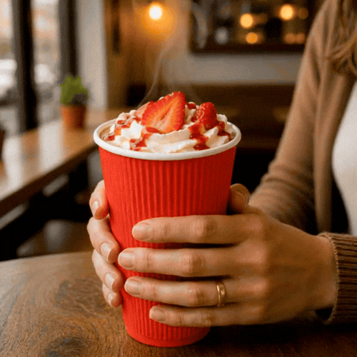 Restpresso 16 oz Red Paper Coffee Cup - Ripple Wall - 3 1/2" x 3 1/2" x 5 1/2" - 25 count box