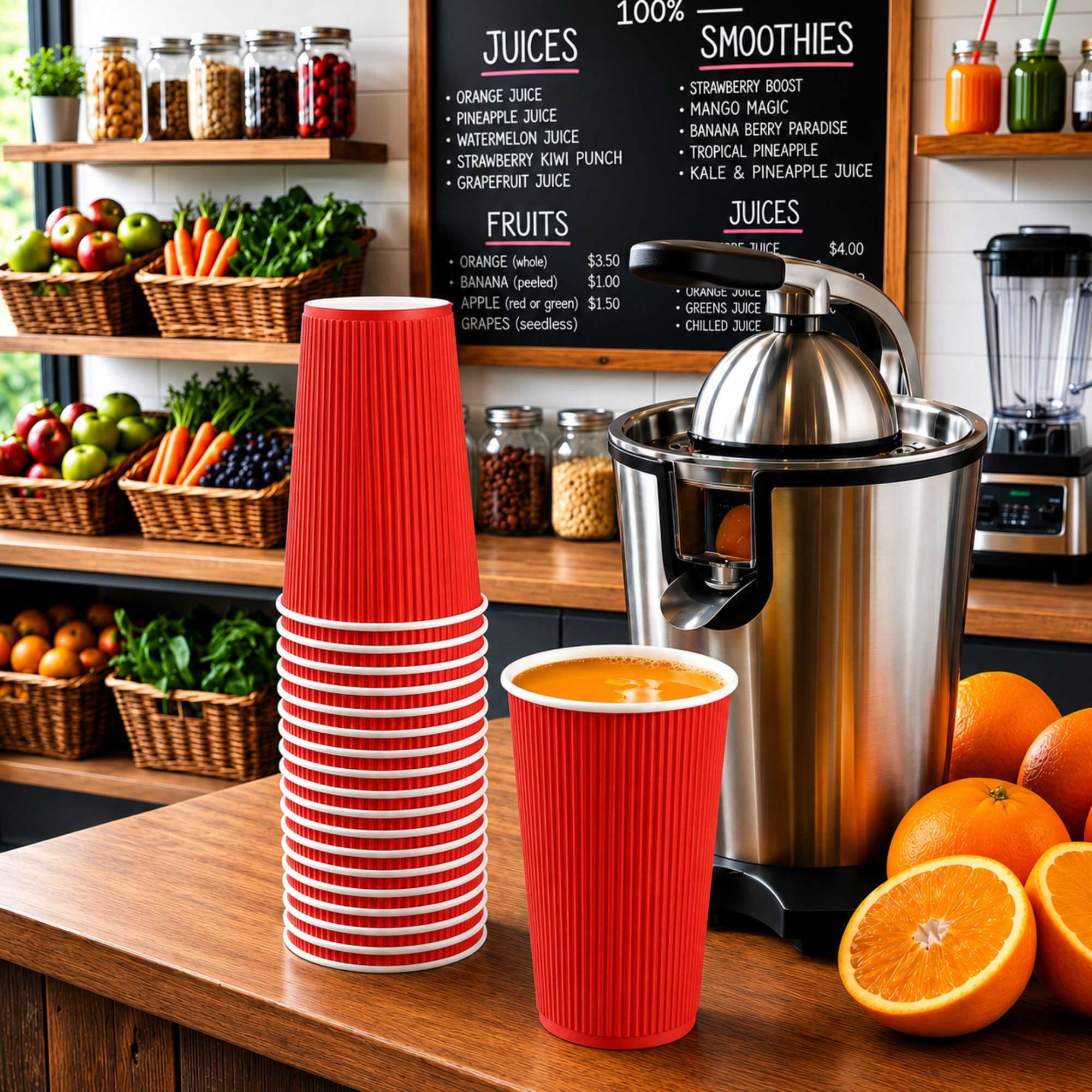 Restpresso 16 oz Red Paper Coffee Cup - Ripple Wall - 3 1/2" x 3 1/2" x 5 1/2" - 500 count box