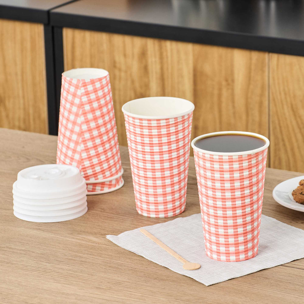 Restpresso 16 oz Picnic Print Paper Coffee Cup - Spiral Wall - 3 1/2" x 3 1/2" x 5 1/2" - 25 count box