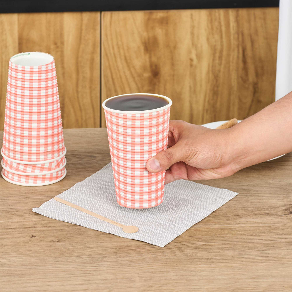 Restpresso 16 oz Picnic Print Paper Coffee Cup - Spiral Wall - 3 1/2" x 3 1/2" x 5 1/2" - 25 count box