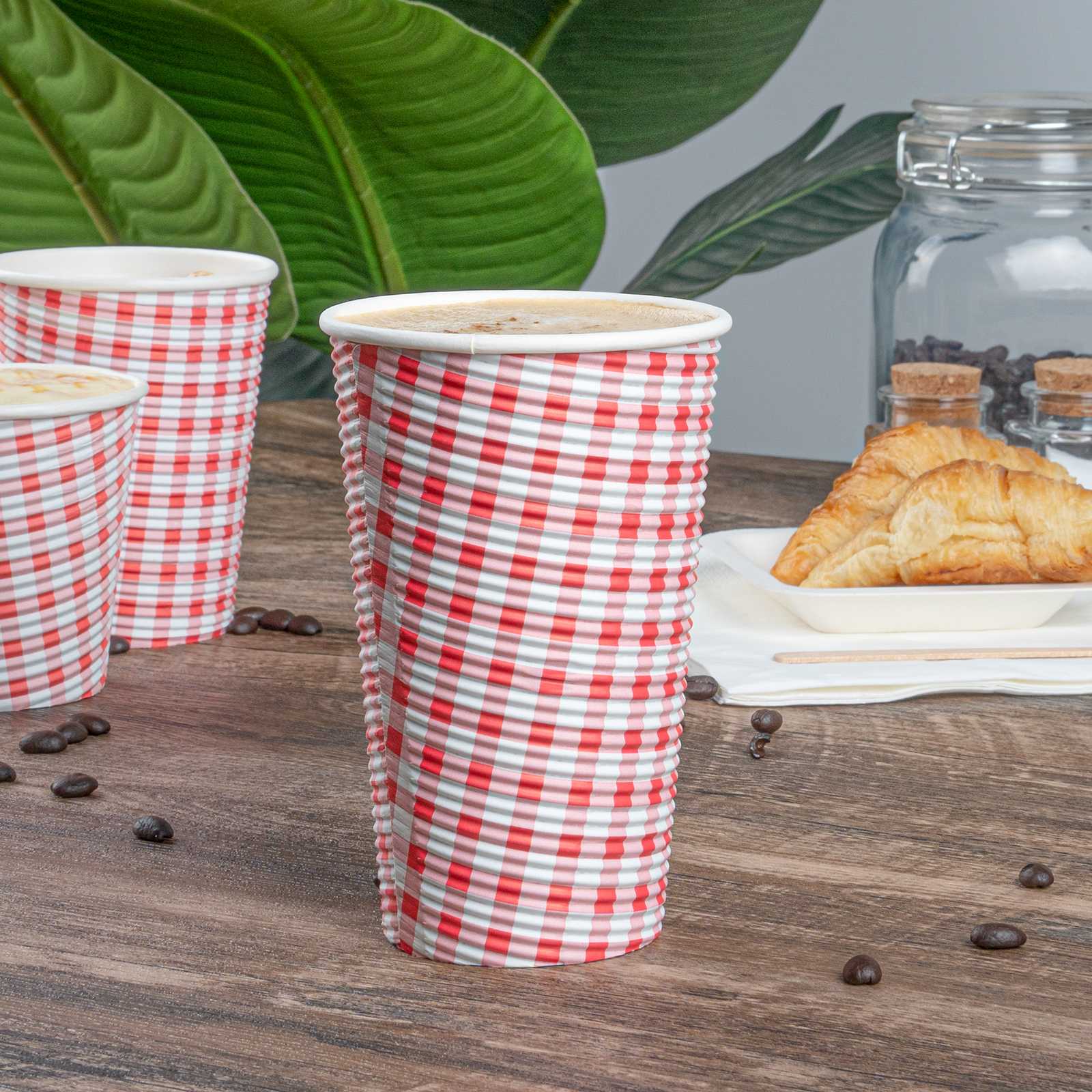 Restpresso 16 oz Picnic Print Paper Coffee Cup - Spiral Wall - 3 1/2" x 3 1/2" x 5 1/2" - 25 count box