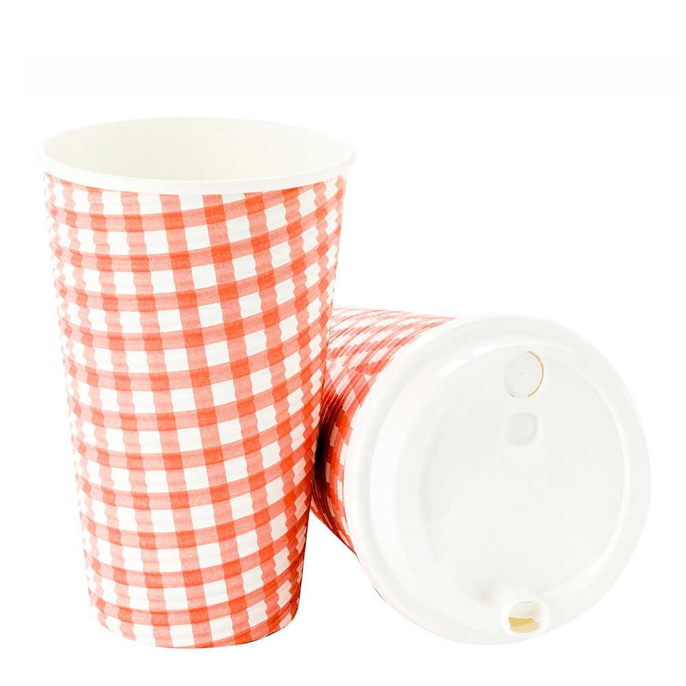 Restpresso 16 oz Picnic Print Paper Coffee Cup - Spiral Wall - 3 1/2" x 3 1/2" x 5 1/2" - 500 count box