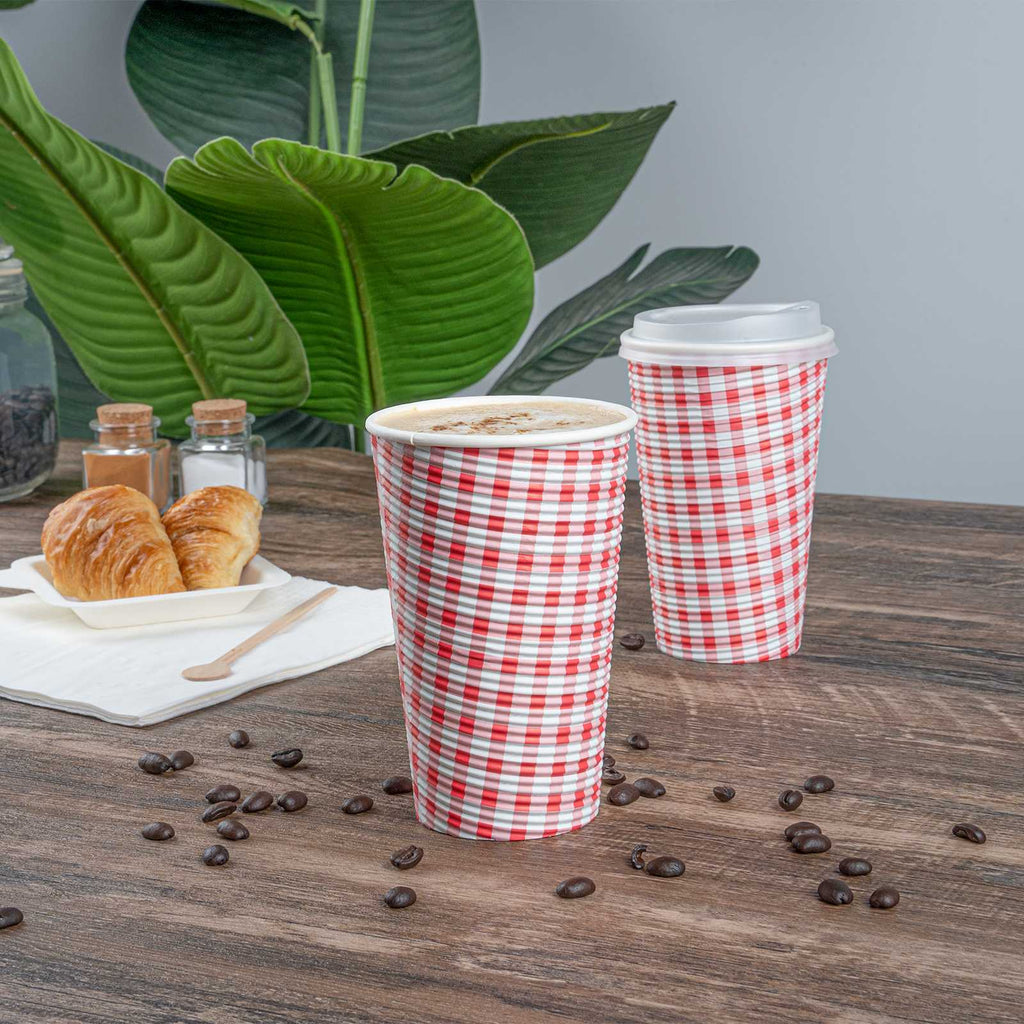 Restpresso 16 oz Picnic Print Paper Coffee Cup - Spiral Wall - 3 1/2" x 3 1/2" x 5 1/2" - 500 count box