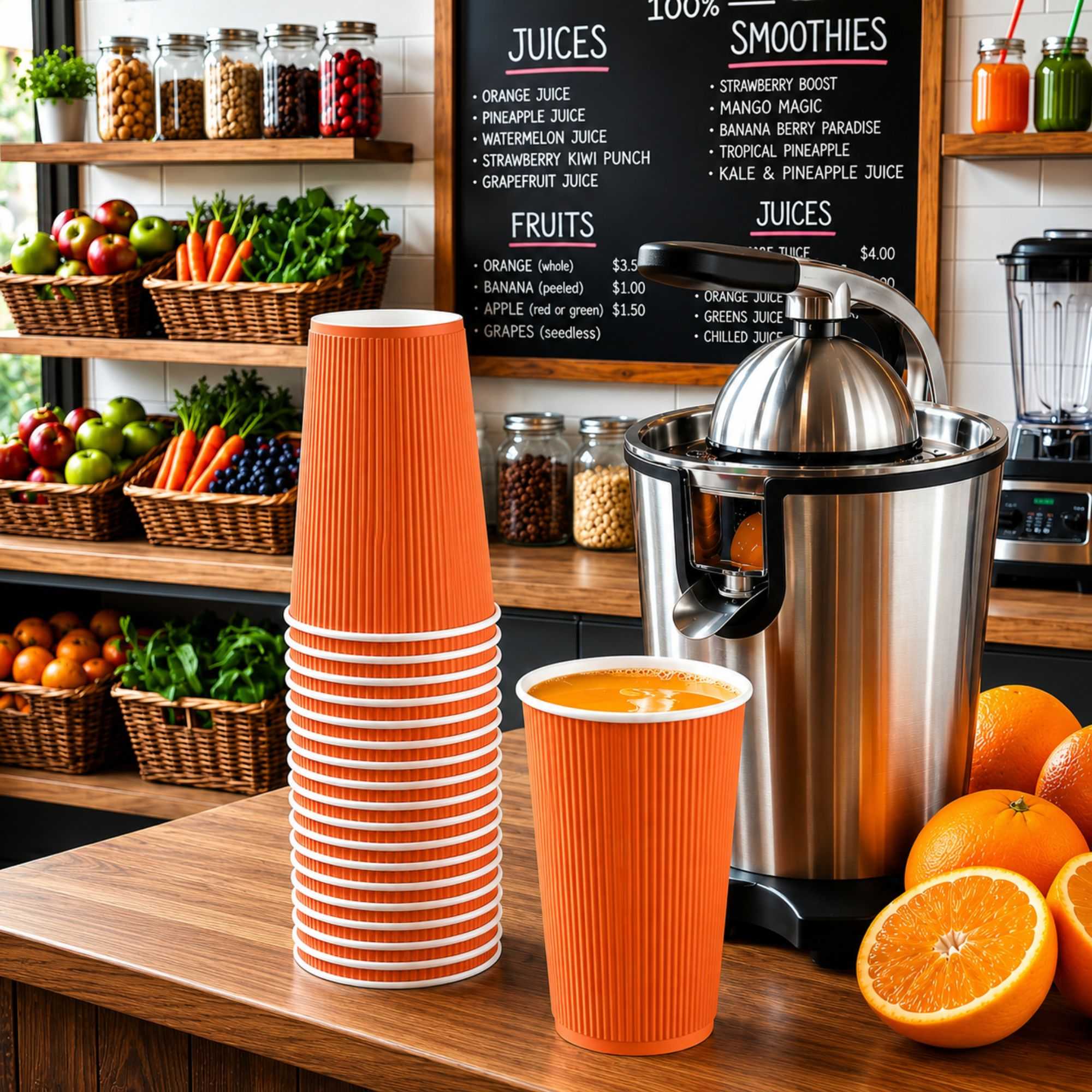 Restpresso 16 oz Tangerine Orange Paper Coffee Cup - Ripple Wall - 3 1/2" x 3 1/2" x 5 1/2" - 25 count box