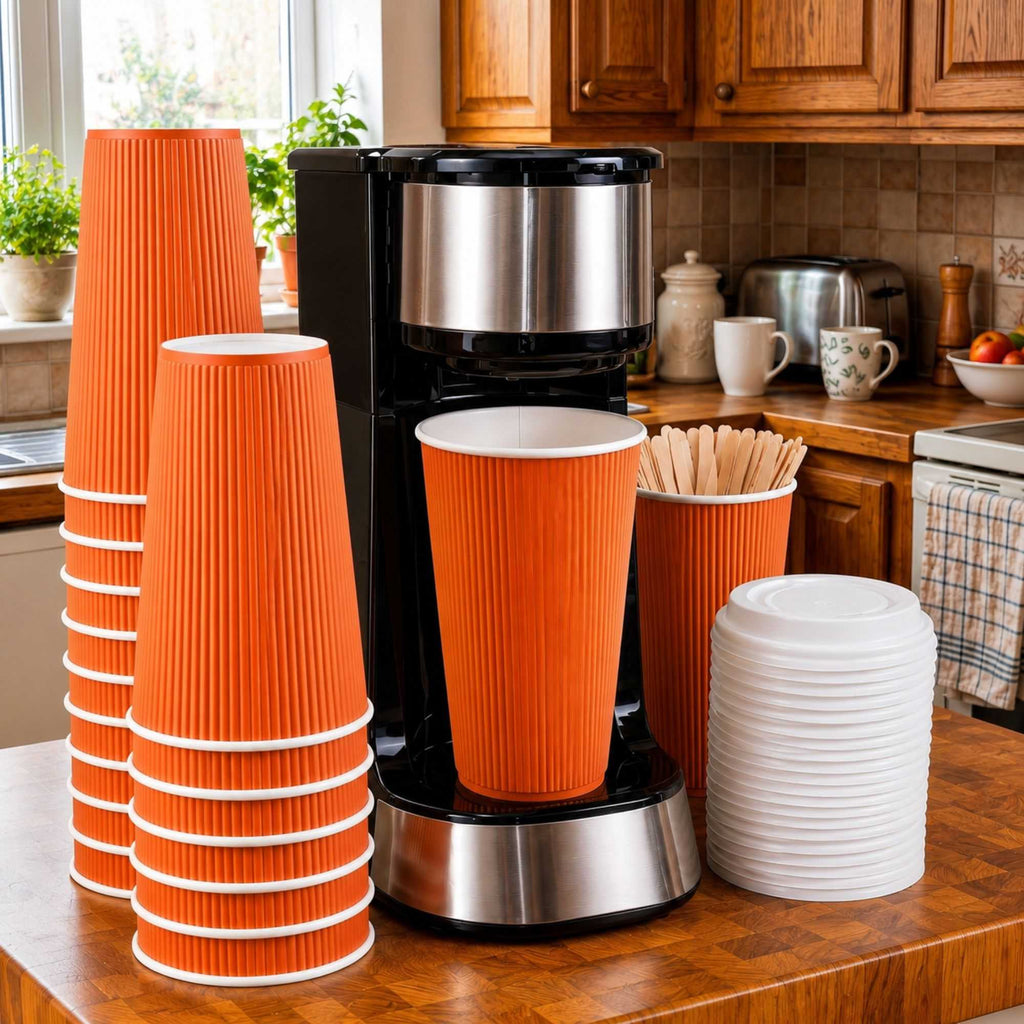 Restpresso 16 oz Tangerine Orange Paper Coffee Cup - Ripple Wall - 3 1/2" x 3 1/2" x 5 1/2" - 500 count box