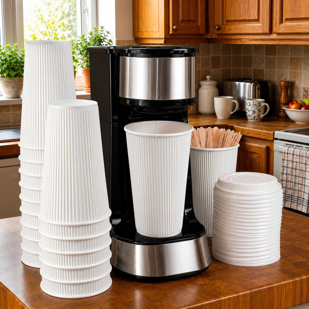 Restpresso 16 oz White Paper Coffee Cup - Ripple Wall - 3 1/2" x 3 1/2" x 5 1/2" - 25 count box