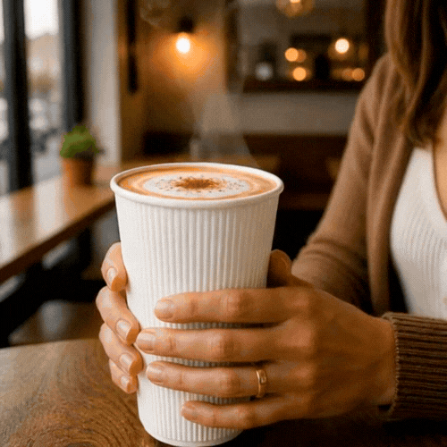 Restpresso 16 oz White Paper Coffee Cup - Ripple Wall - 3 1/2" x 3 1/2" x 5 1/2" - 25 count box