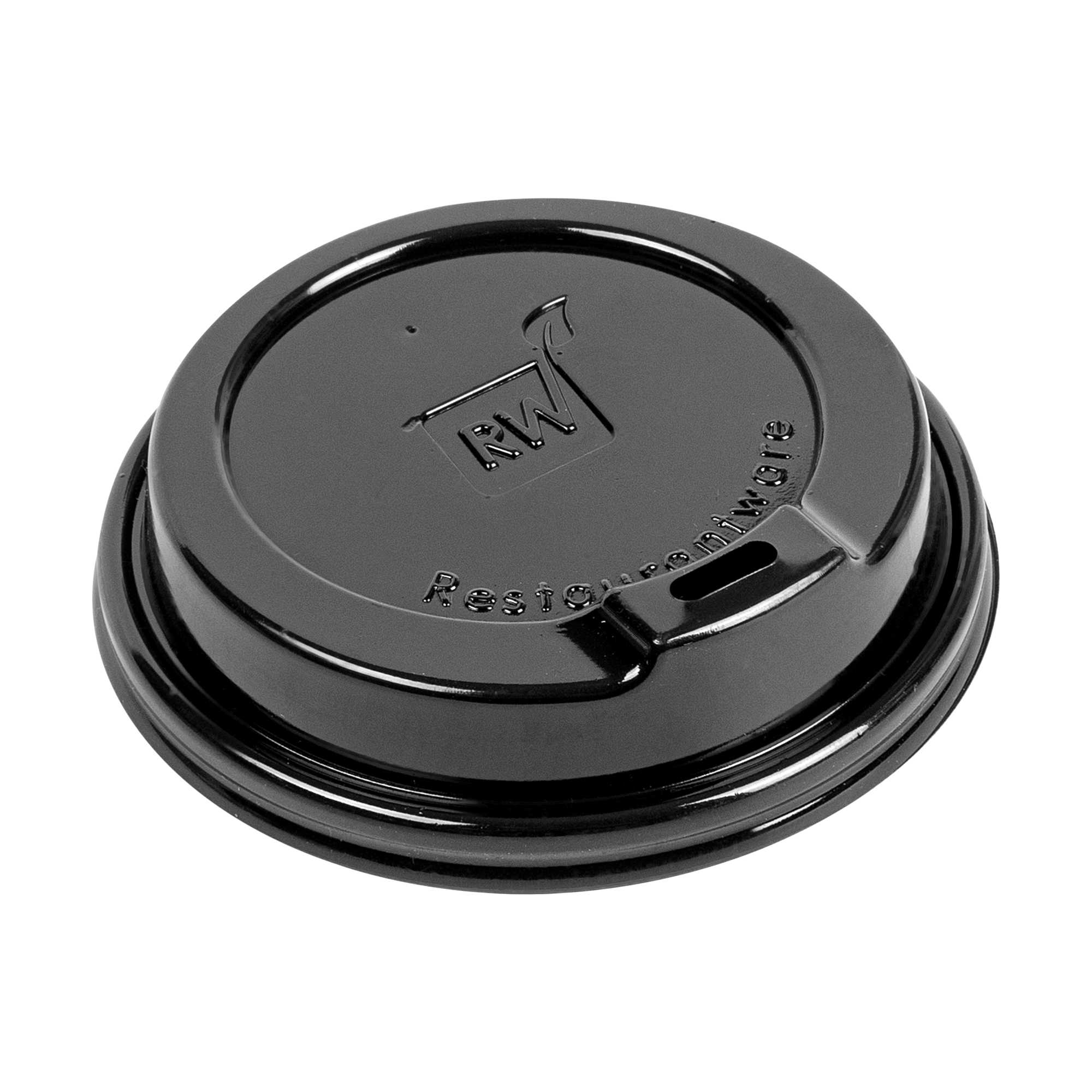 Restpresso Black Plastic Coffee Cup Lid - Elevated Spout, Fits 8, 12, 16 and 20 oz - 25 count box