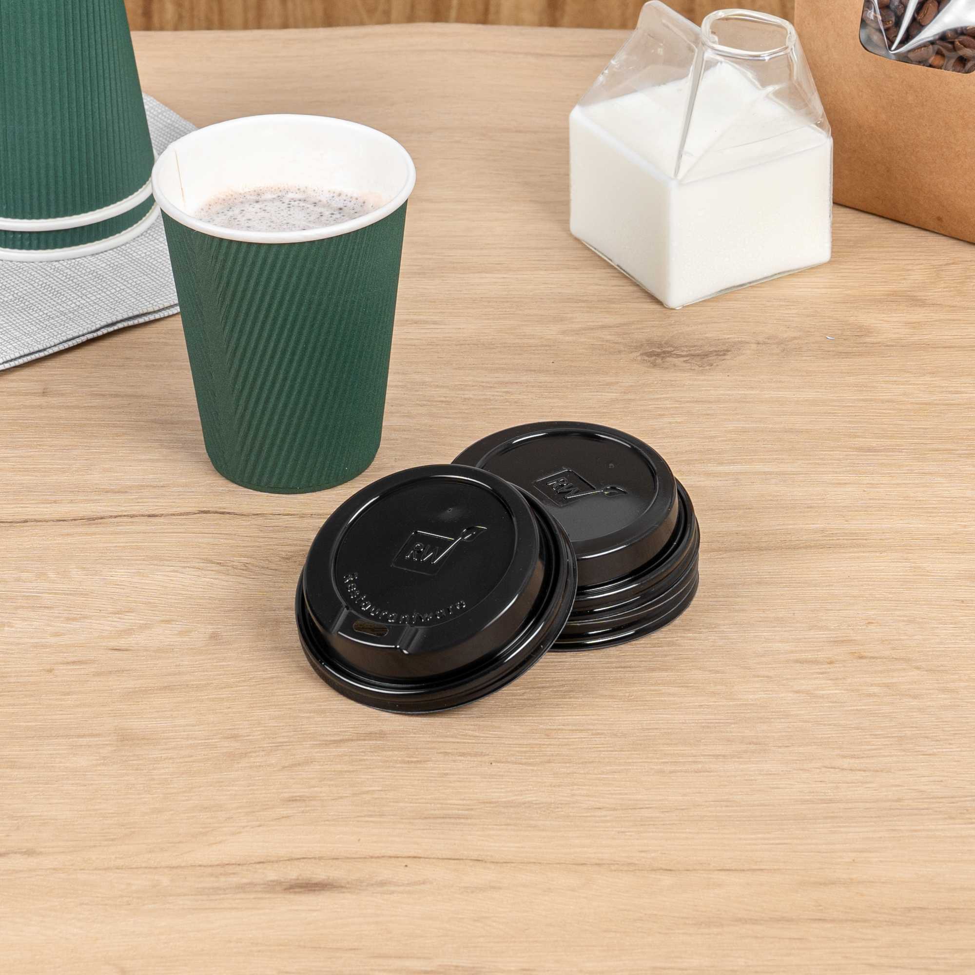 Restpresso Black Plastic Coffee Cup Lid - Elevated Spout, Fits 8, 12, 16 and 20 oz - 25 count box
