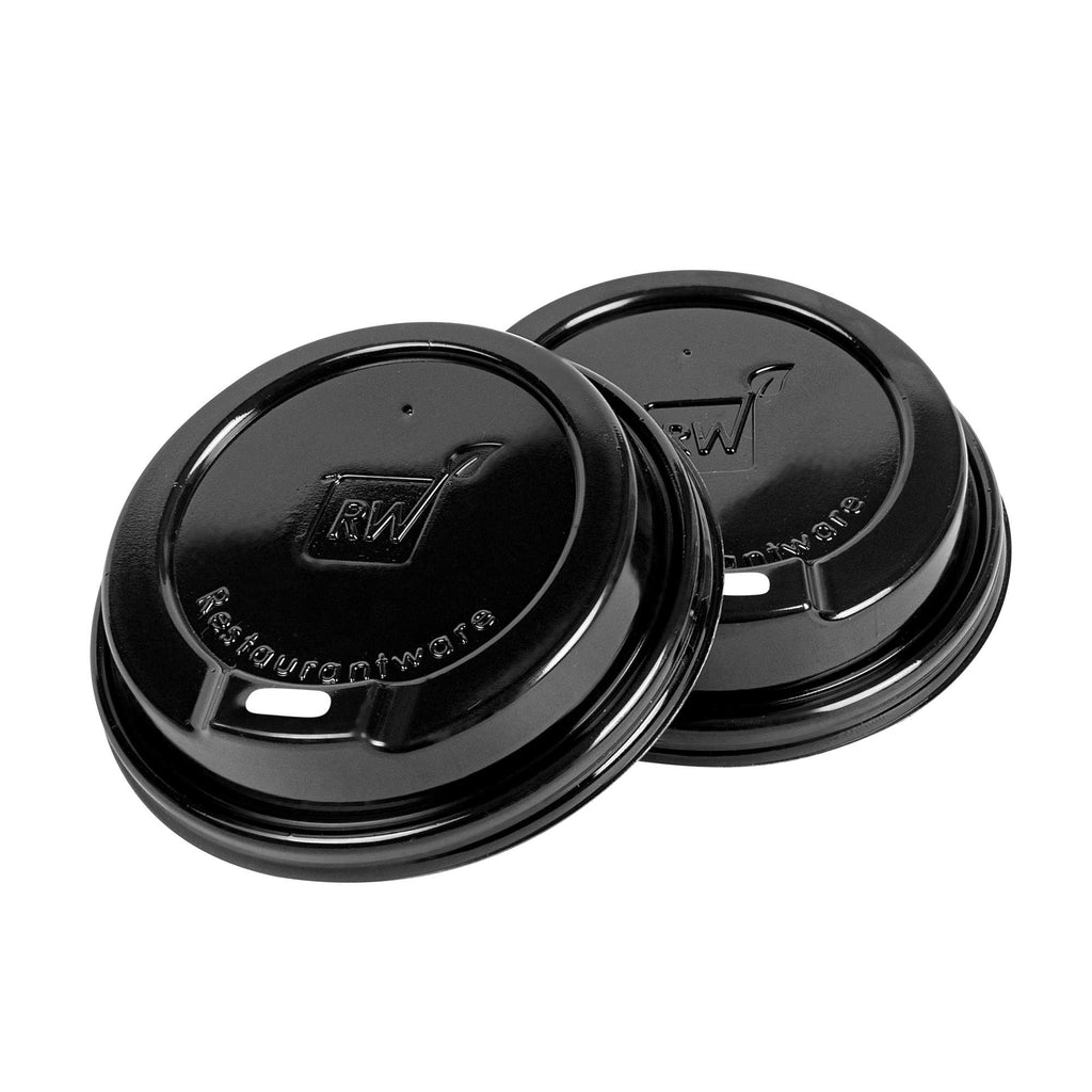 Restpresso Black Plastic Coffee Cup Lid - Elevated Spout, Fits 8, 12, 16 and 20 oz - 25 count box
