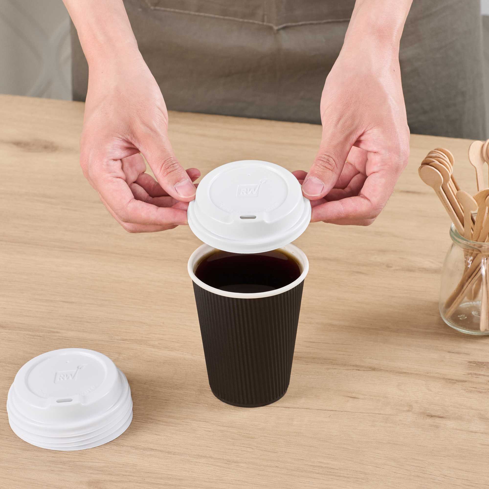 Restpresso White Plastic Coffee Cup Lid - Elevated Spout, Fits 8, 12, 16 and 20 oz - 25 count box