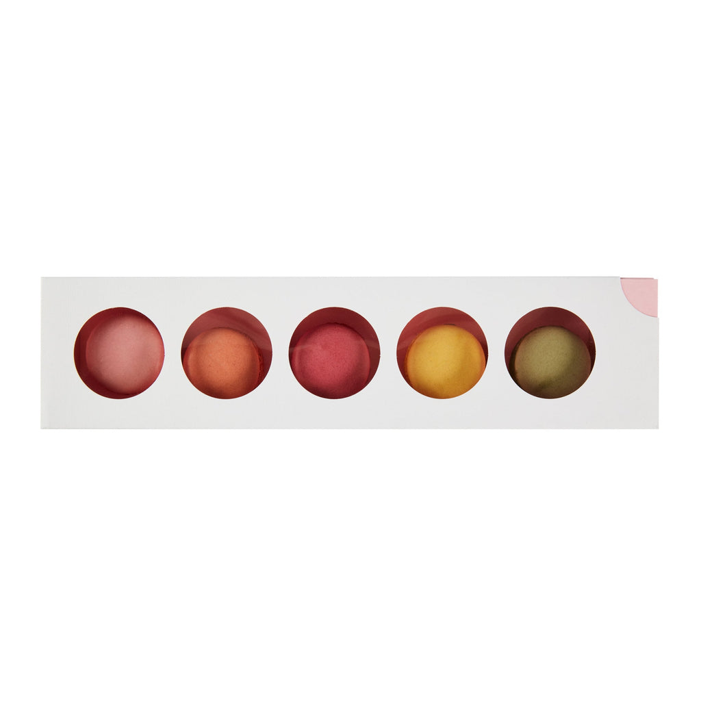 Valentino Rectangle White and Pink Paper Macaron Box - Holds 5 Macarons - 12" x 3" x 1 1/2" - 100 count box