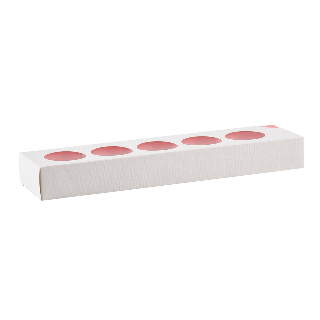 Valentino Rectangle White and Pink Paper Macaron Box - Holds 5 Macarons - 12" x 3" x 1 1/2" - 100 count box