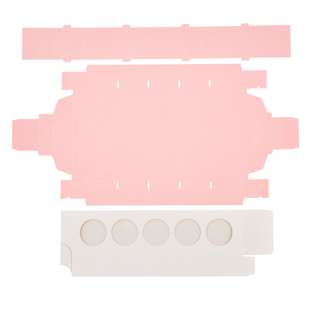 Valentino Rectangle White and Pink Paper Macaron Box - Holds 5 Macarons - 12" x 3" x 1 1/2" - 100 count box