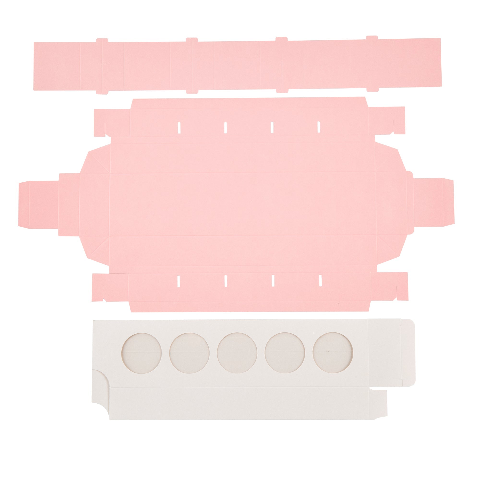 Valentino Rectangle White and Pink Paper Macaron Box - Holds 5 Macarons - 12" x 3" x 1 1/2" - 100 count box