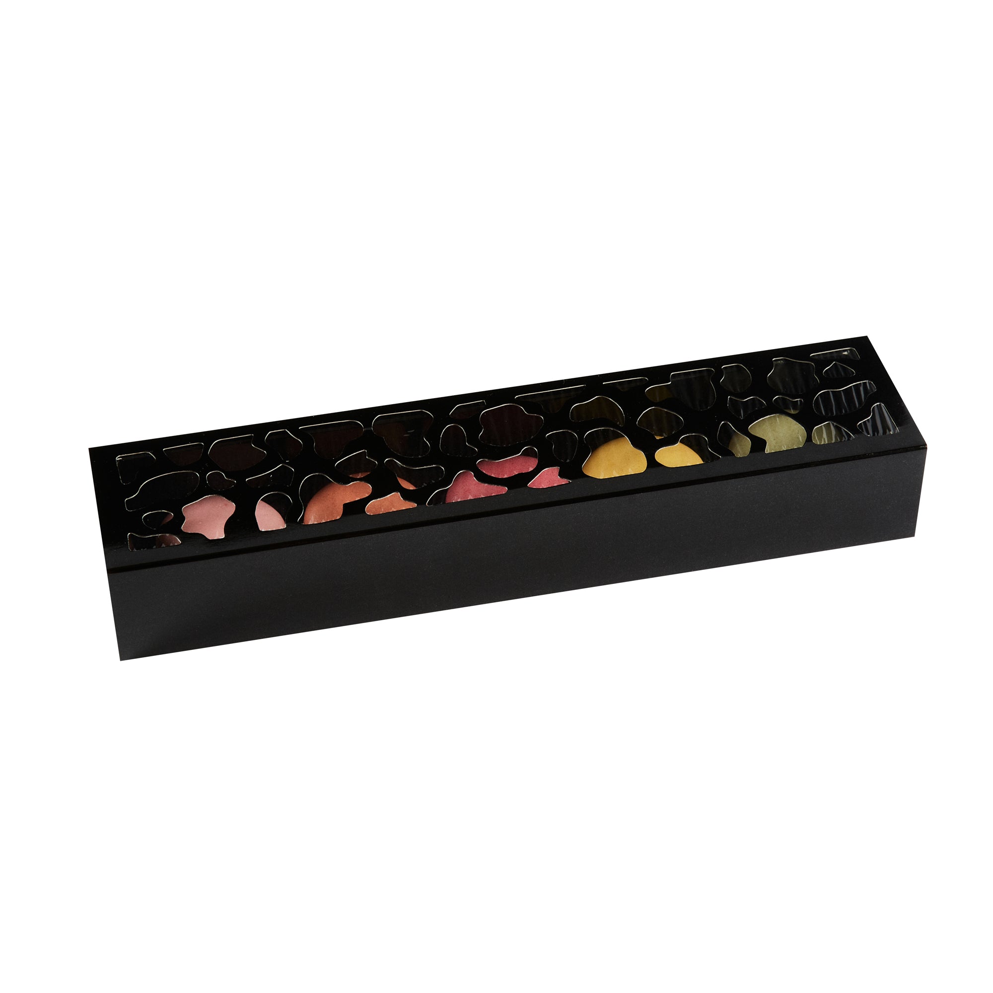 Sentiero Rectangle Black Paper Macaron Box - Holds 5 Macarons - 10" x 2 1/4" x 1 1/2" - 100 count box