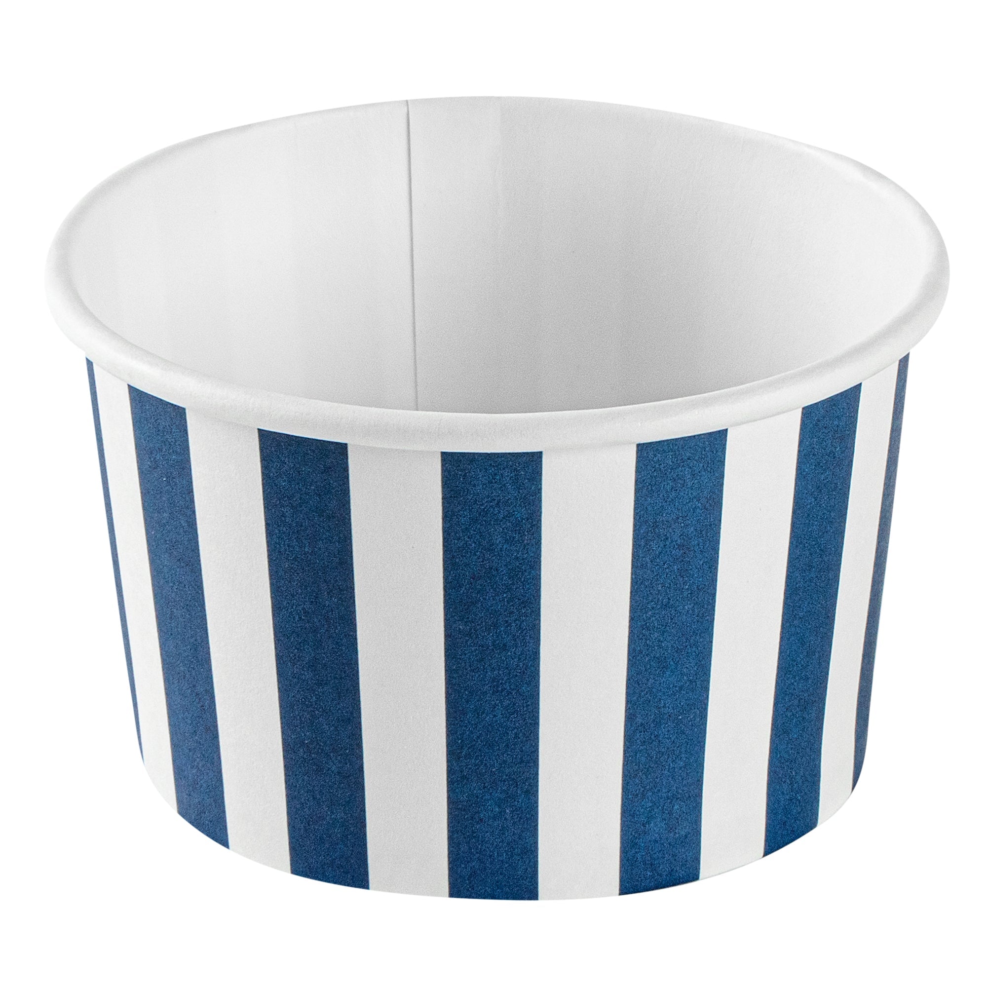 Coppetta 3 oz Round Blue and White Stripe Paper To Go Cup - 3" x 3" x 1 3/4" - 50 count box
