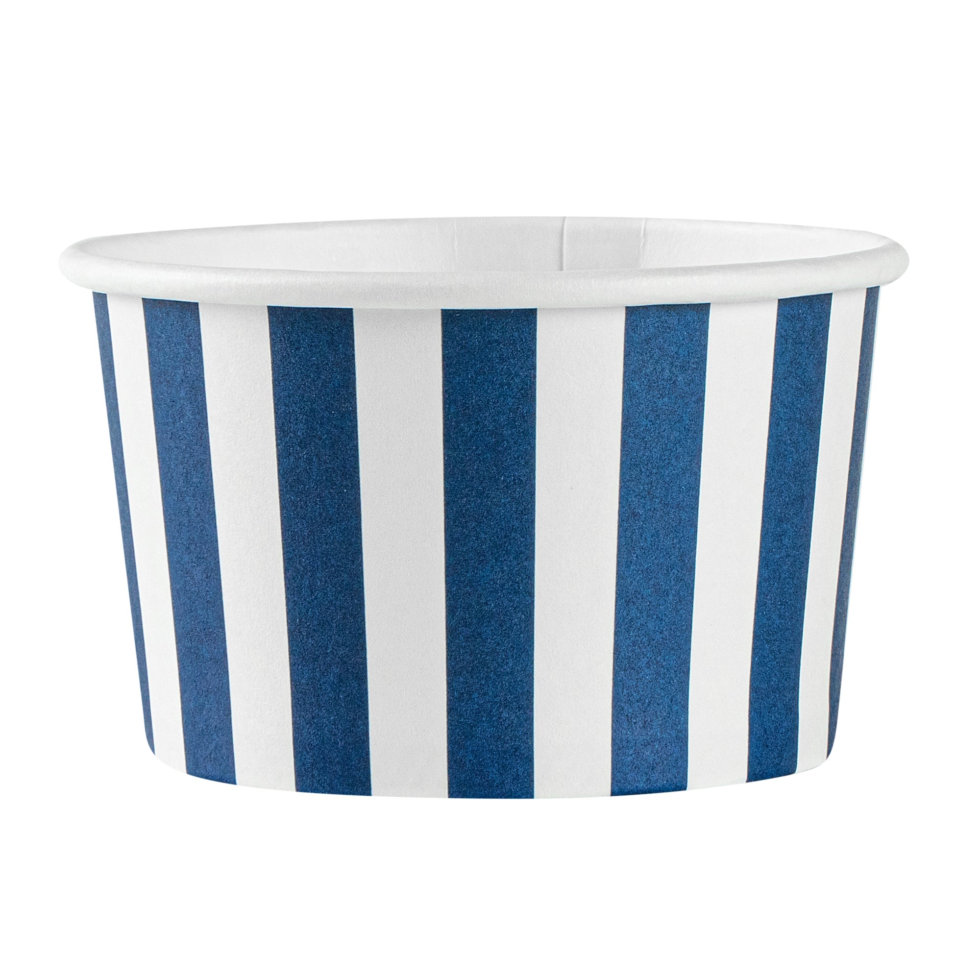 Coppetta 3 oz Round Blue and White Stripe Paper To Go Cup - 3" x 3" x 1 3/4" - 50 count box