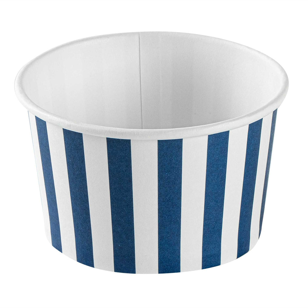 Coppetta 5 oz Round Blue and White Stripe Paper To Go Cup - 3 1/4" x 3 1/4" x 2" - 200 count box