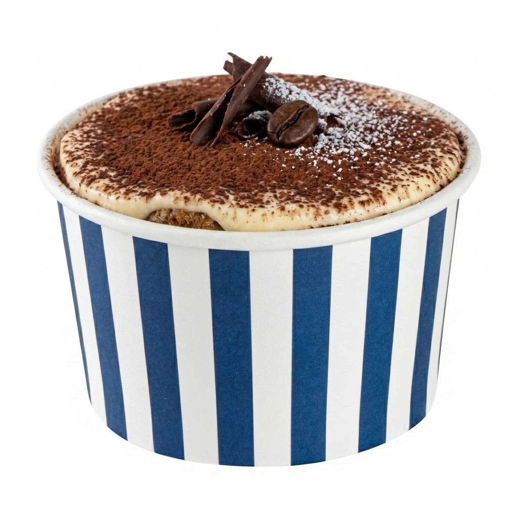 Coppetta 5 oz Round Blue and White Stripe Paper To Go Cup - 3 1/4" x 3 1/4" x 2" - 200 count box