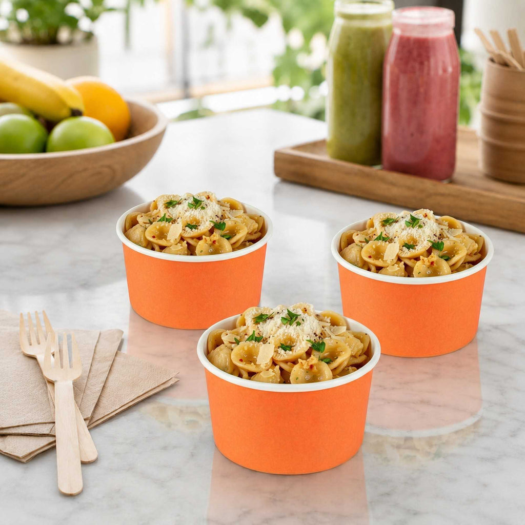 Coppetta 5 oz Round Tangerine Orange Paper To Go Cup - 3 1/4" x 3 1/4" x 2" - 50 count box