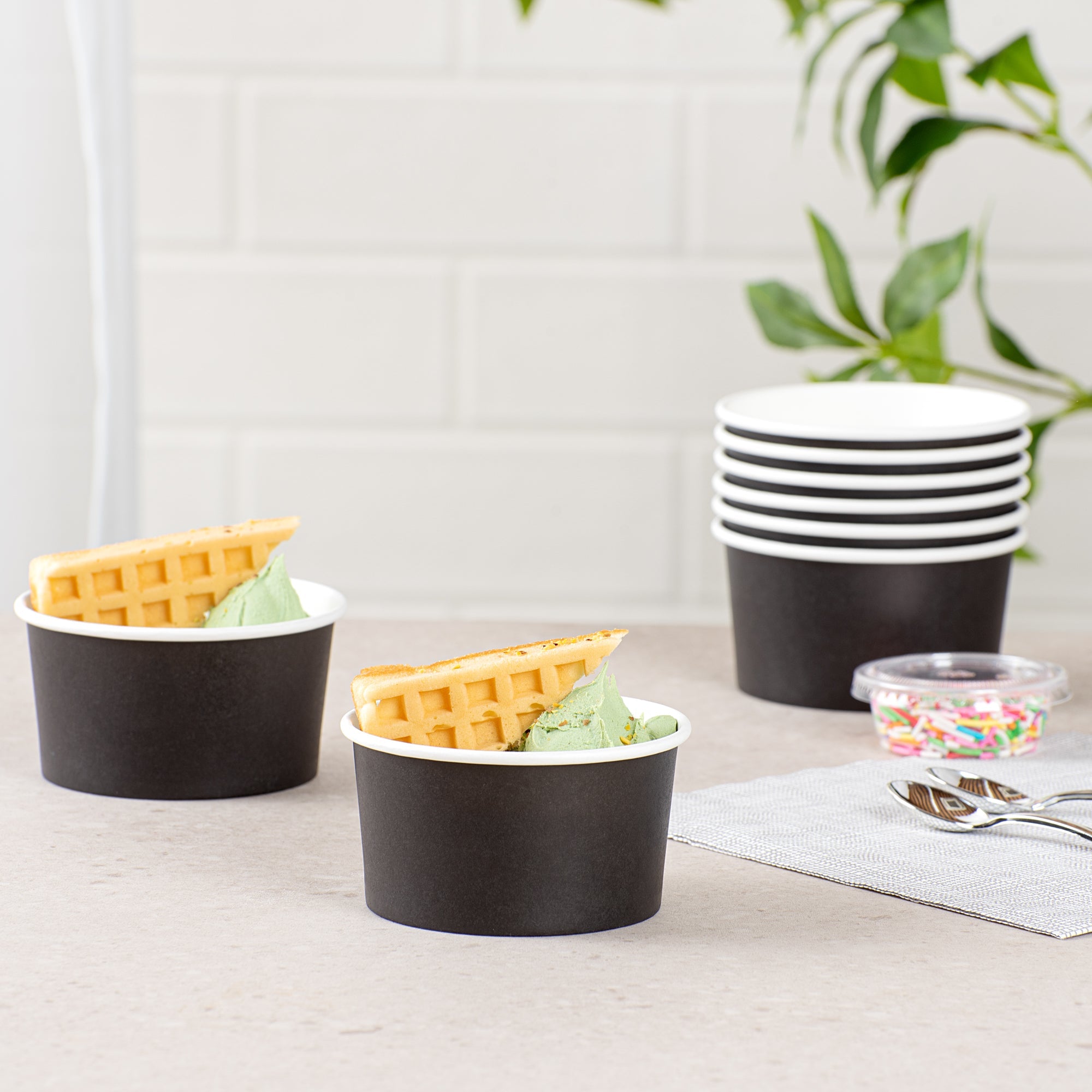 Coppetta 8 oz Round Black Paper To Go Cup - 3 3/4" x 3 3/4" x 2 1/4" - 50 count box