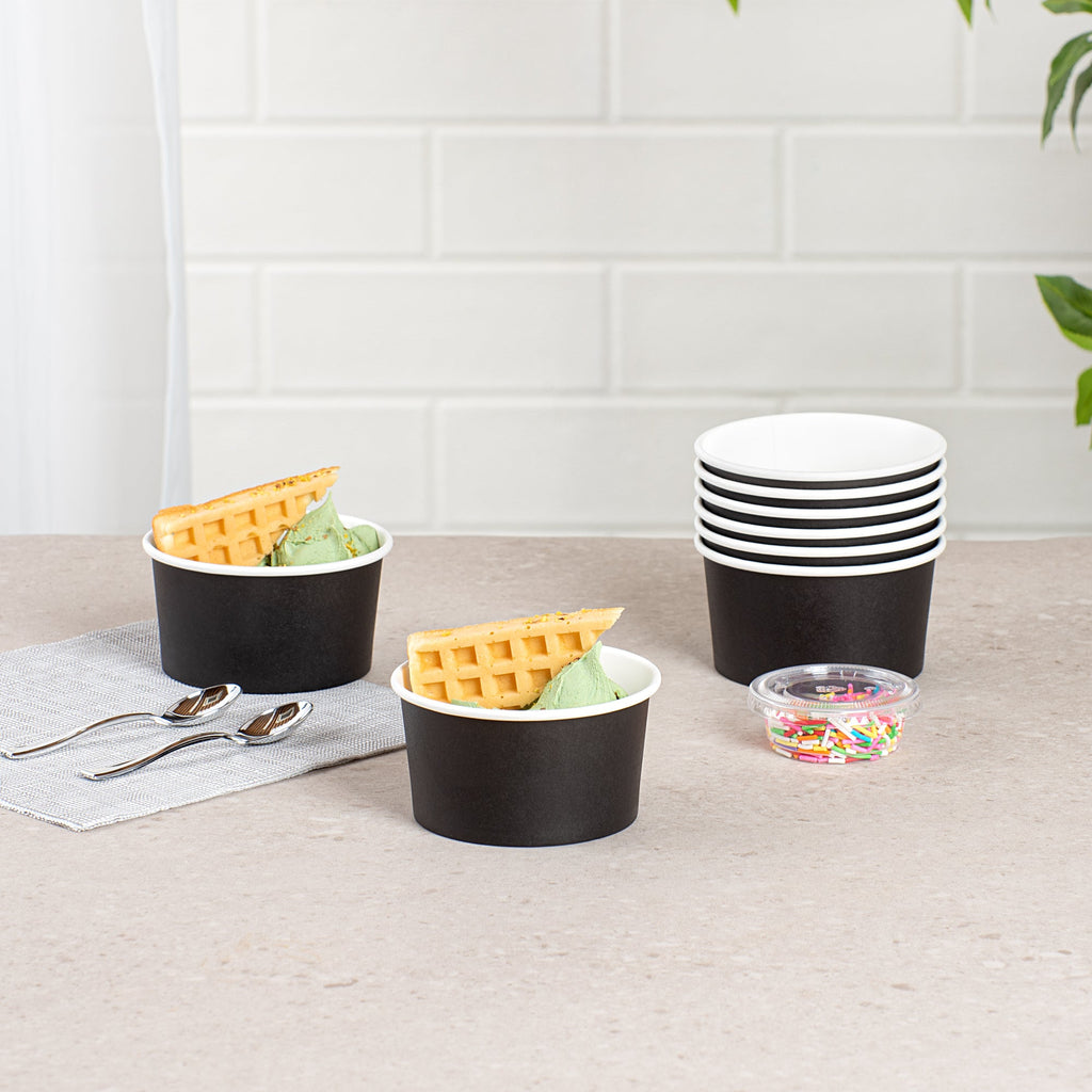 Coppetta 8 oz Round Black Paper To Go Cup - 3 3/4" x 3 3/4" x 2 1/4" - 50 count box