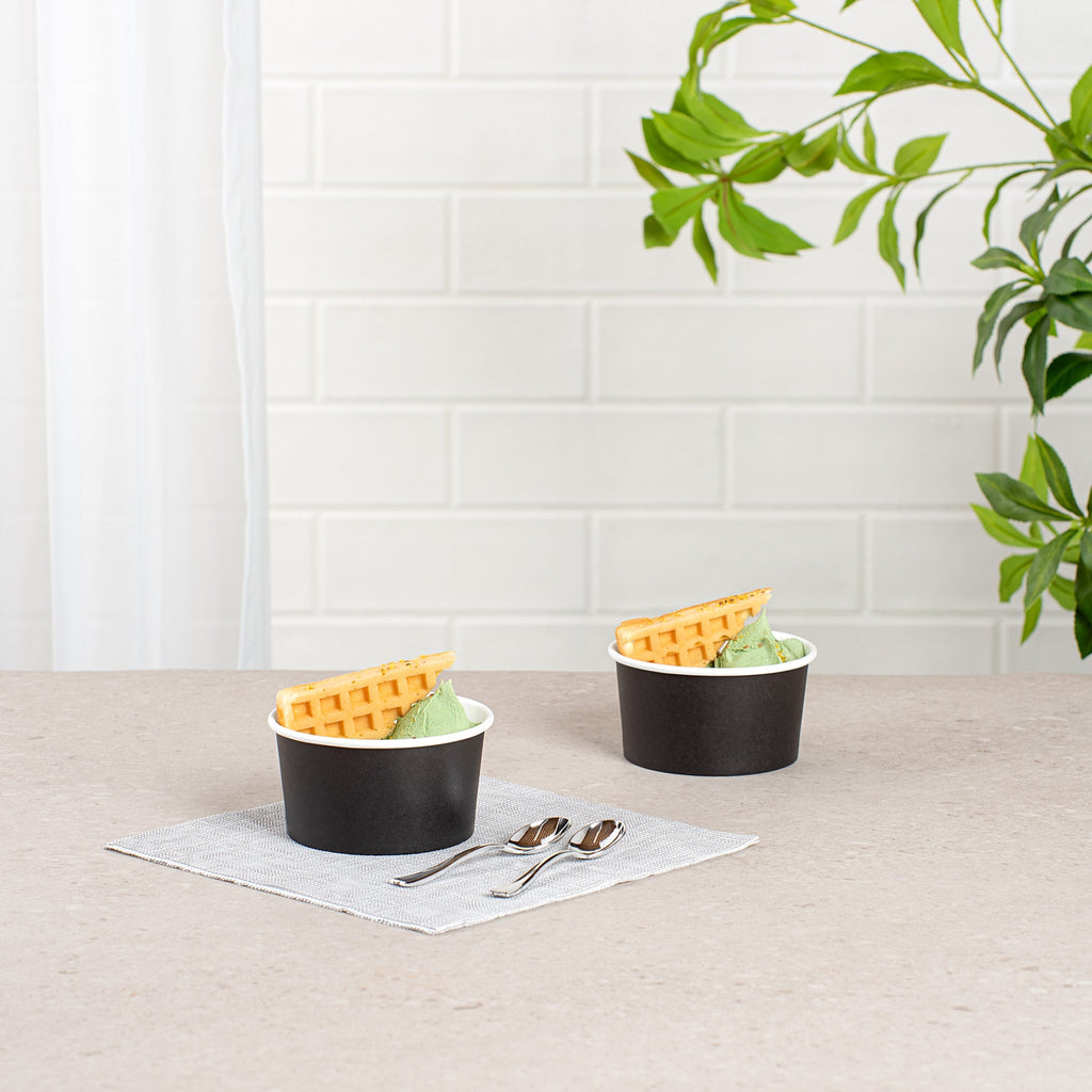 Coppetta 8 oz Round Black Paper To Go Cup - 3 3/4" x 3 3/4" x 2 1/4" - 200 count box