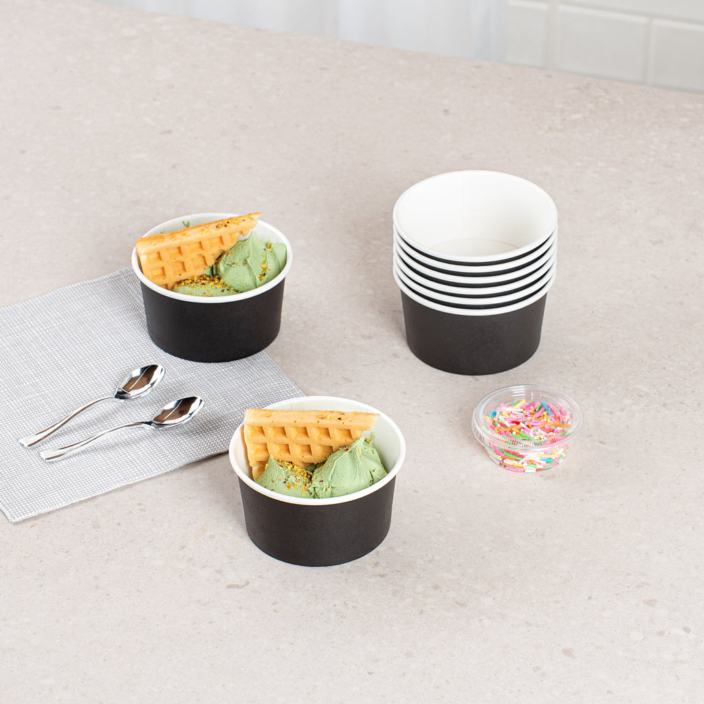 Coppetta 8 oz Round Black Paper To Go Cup - 3 3/4" x 3 3/4" x 2 1/4" - 200 count box