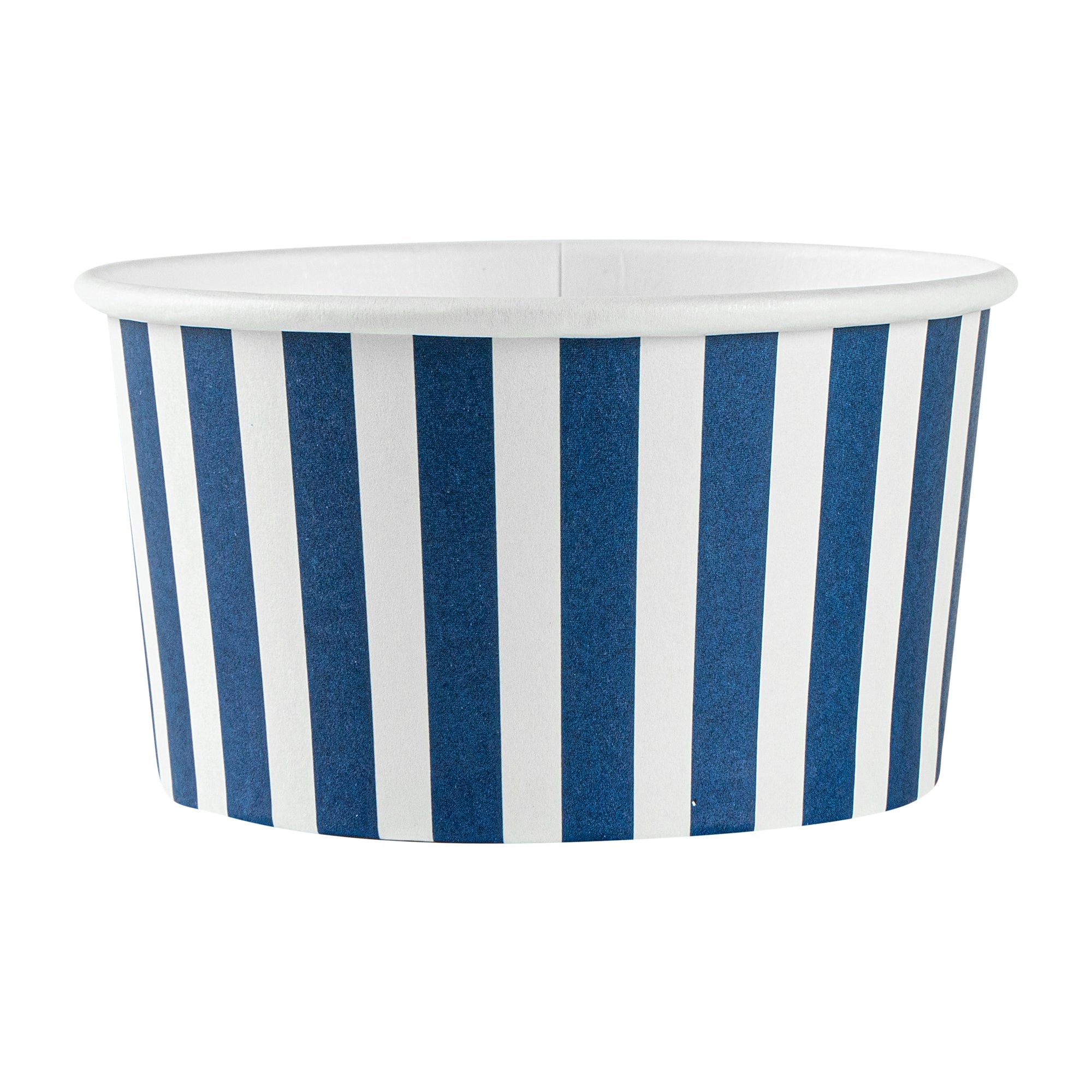 Coppetta 8 oz Round Blue and White Stripe Paper To Go Cup - 3 3/4" x 3 3/4" x 2 1/4" - 200 count box