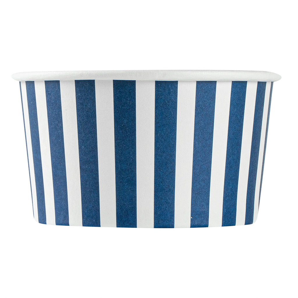 Coppetta 8 oz Round Blue and White Stripe Paper To Go Cup - 3 3/4" x 3 3/4" x 2 1/4" - 200 count box
