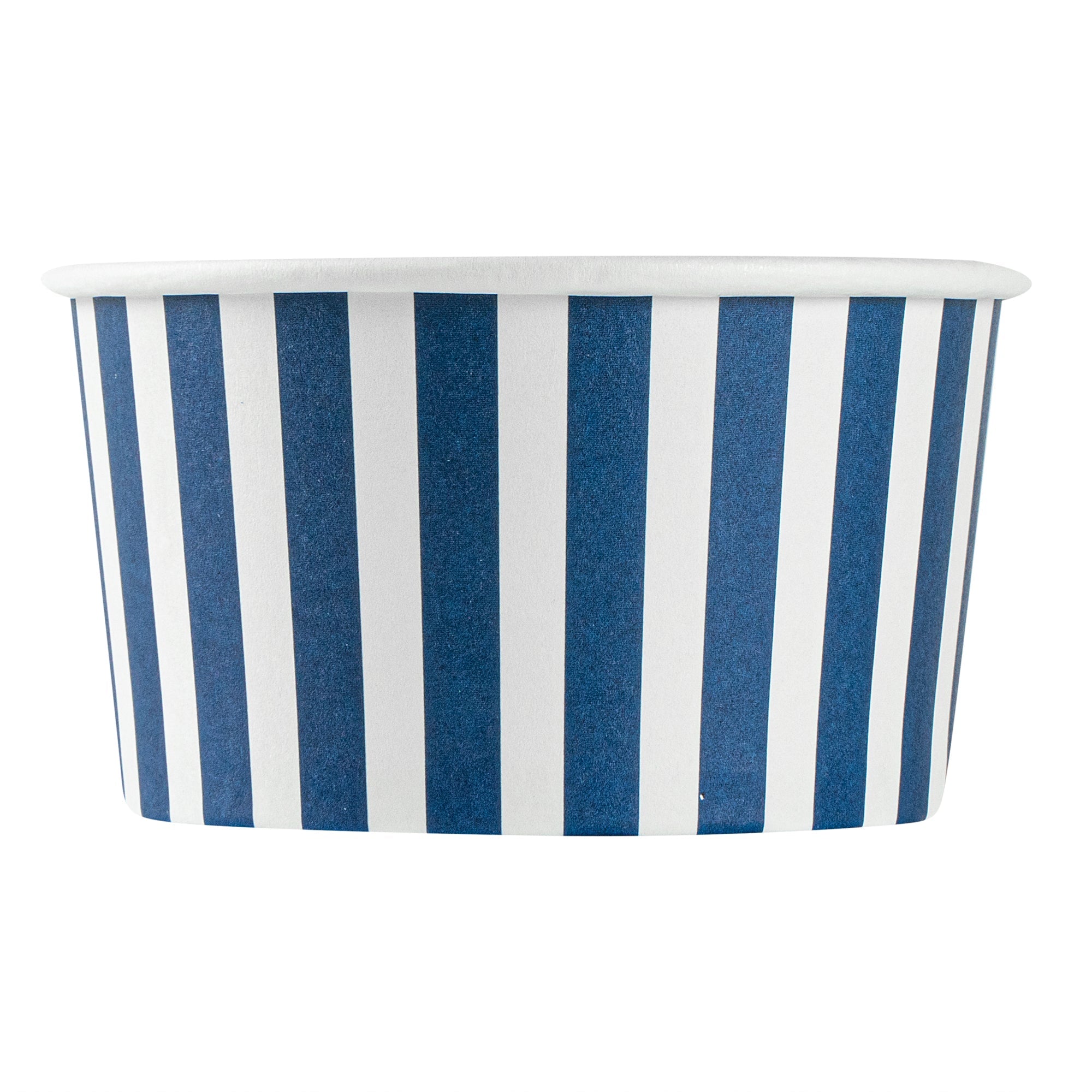 Coppetta 8 oz Round Blue and White Stripe Paper To Go Cup - 3 3/4" x 3 3/4" x 2 1/4" - 200 count box