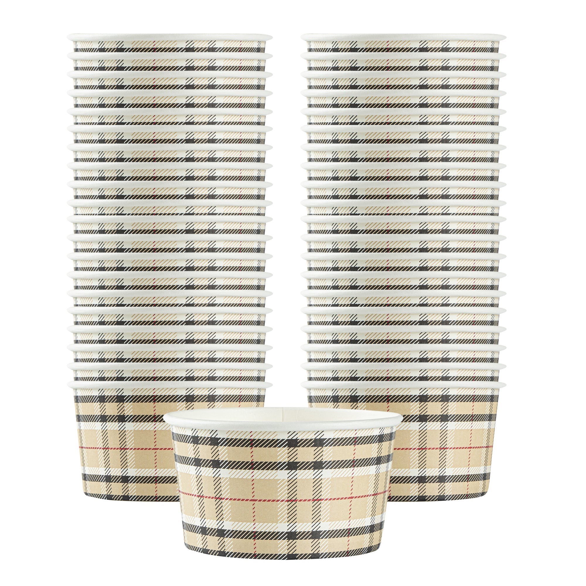 Coppetta 8 oz Round Plaid Paper To Go Cup - 3 3/4" x 3 3/4" x 2 1/4" - 50 count box