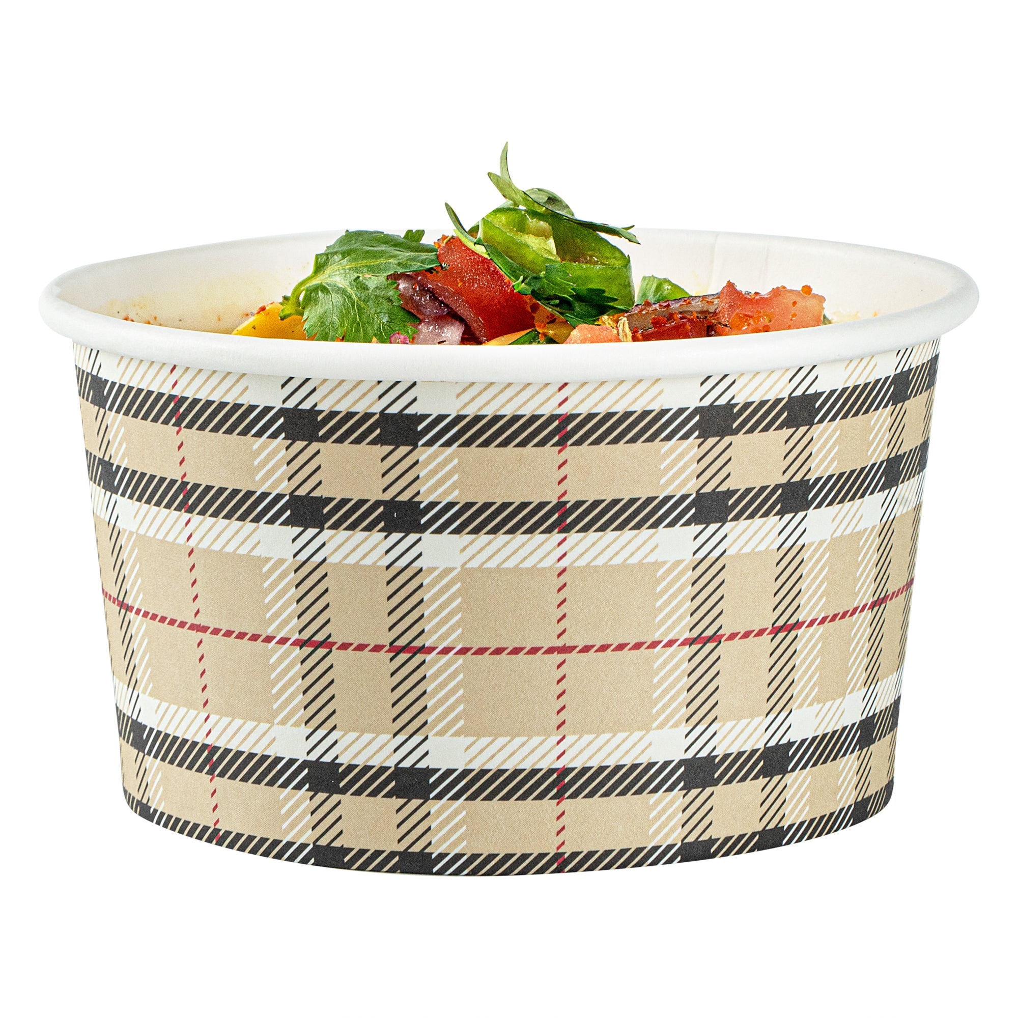 Coppetta 8 oz Round Plaid Paper To Go Cup - 3 3/4" x 3 3/4" x 2 1/4" - 50 count box