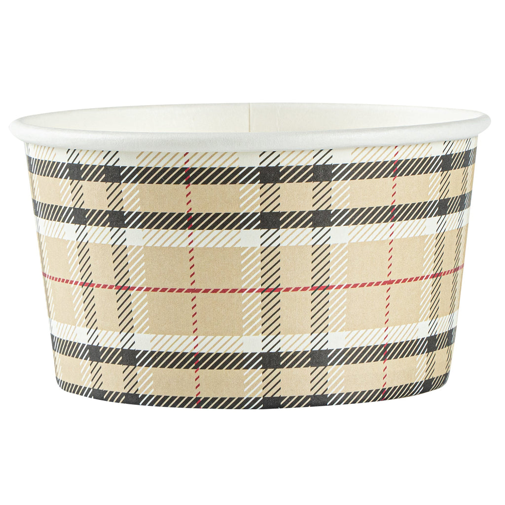 Coppetta 8 oz Round Plaid Paper To Go Cup - 3 3/4" x 3 3/4" x 2 1/4" - 50 count box