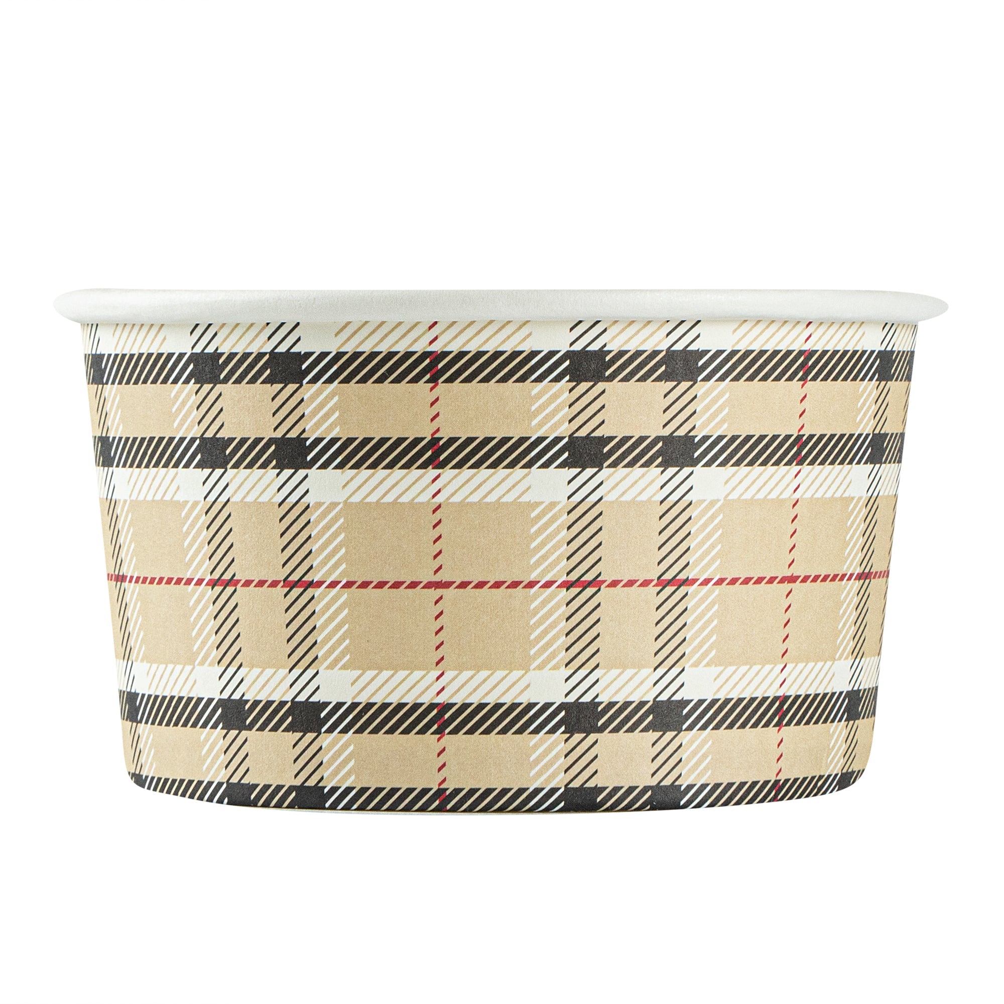 Coppetta 8 oz Round Plaid Paper To Go Cup - 3 3/4" x 3 3/4" x 2 1/4" - 50 count box