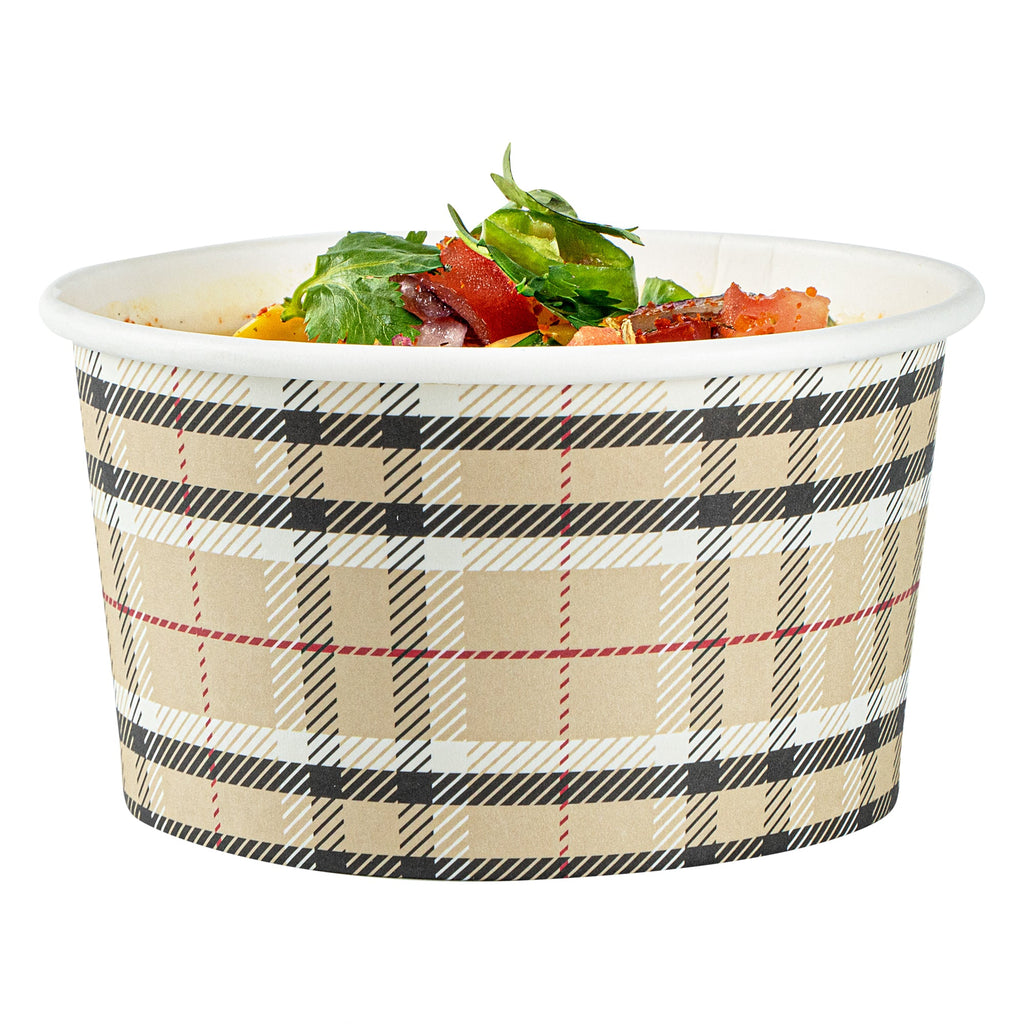 Coppetta 8 oz Round Plaid Paper To Go Cup - 3 3/4" x 3 3/4" x 2 1/4" - 200 count box
