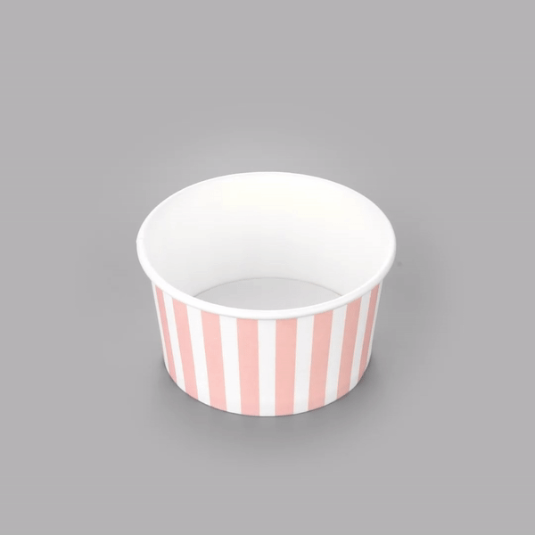 Coppetta 8 oz Round Pink and White Stripe Paper To Go Cup - 3 3/4" x 3 3/4" x 2 1/4" - 200 count box