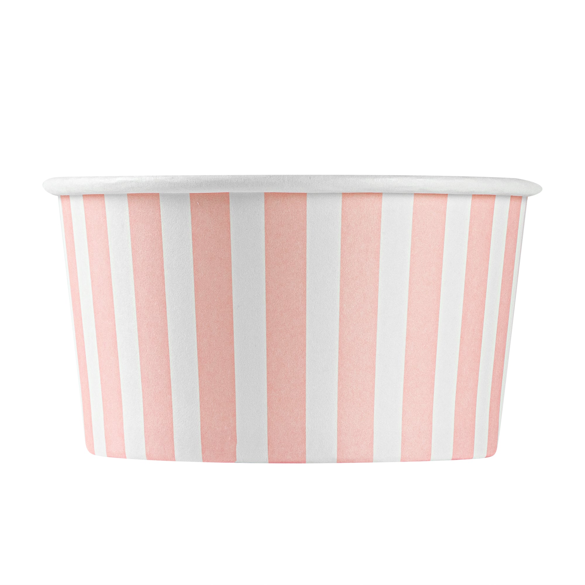 Coppetta 8 oz Round Pink and White Stripe Paper To Go Cup - 3 3/4" x 3 3/4" x 2 1/4" - 200 count box