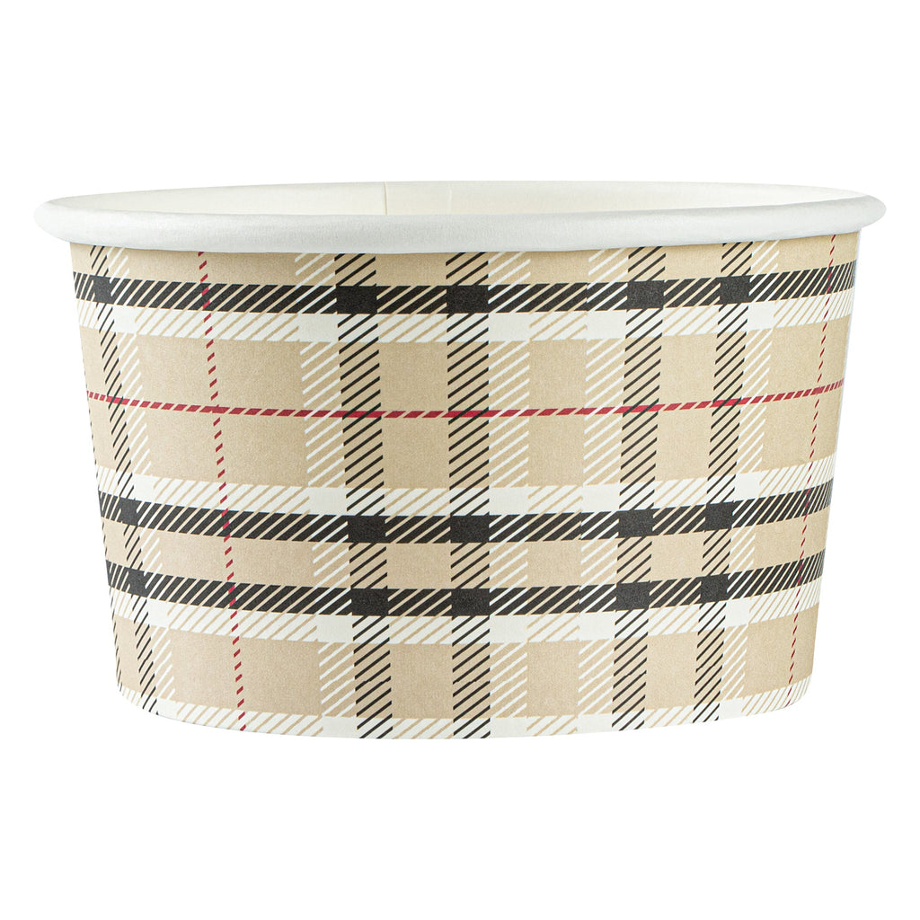 Coppetta 12 oz Round Plaid Paper To Go Cup - 4" x 4" x 2 1/4" - 50 count box