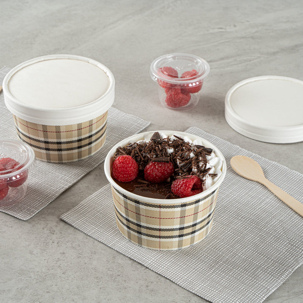 Coppetta 12 oz Round Plaid Paper To Go Cup - 4" x 4" x 2 1/4" - 50 count box