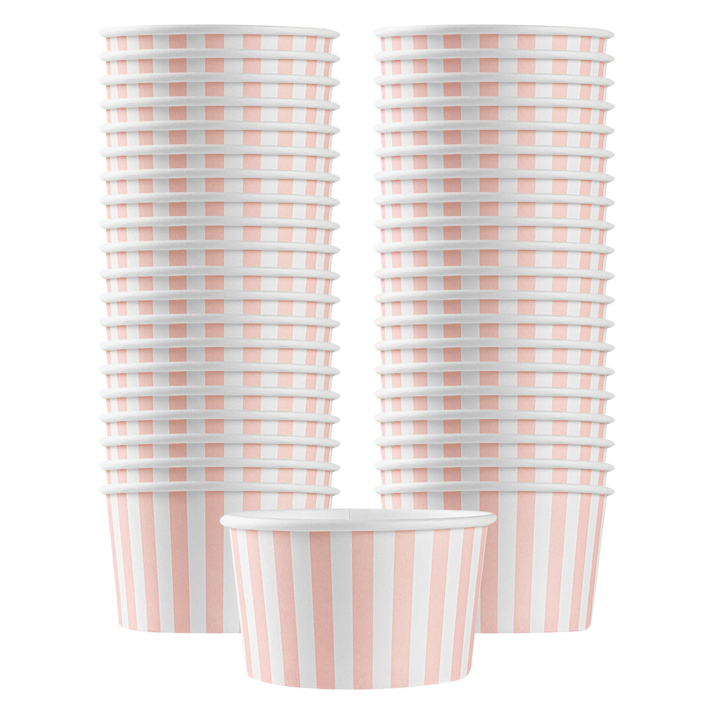 Coppetta 12 oz Round Pink and White Stripe Paper To Go Cup - 4" x 4" x 2 1/4" - 50 count box