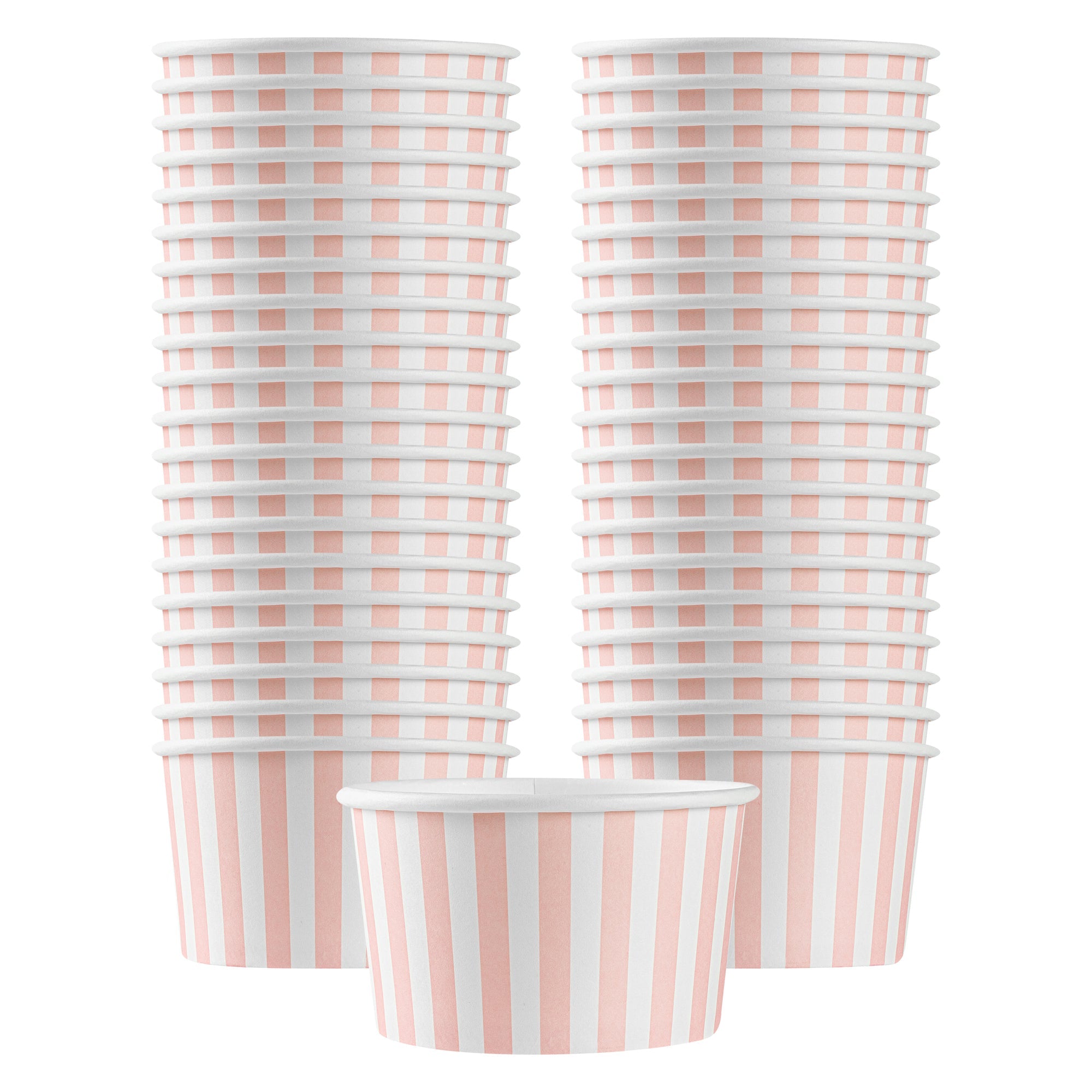 Coppetta 12 oz Round Pink and White Stripe Paper To Go Cup - 4" x 4" x 2 1/4" - 50 count box