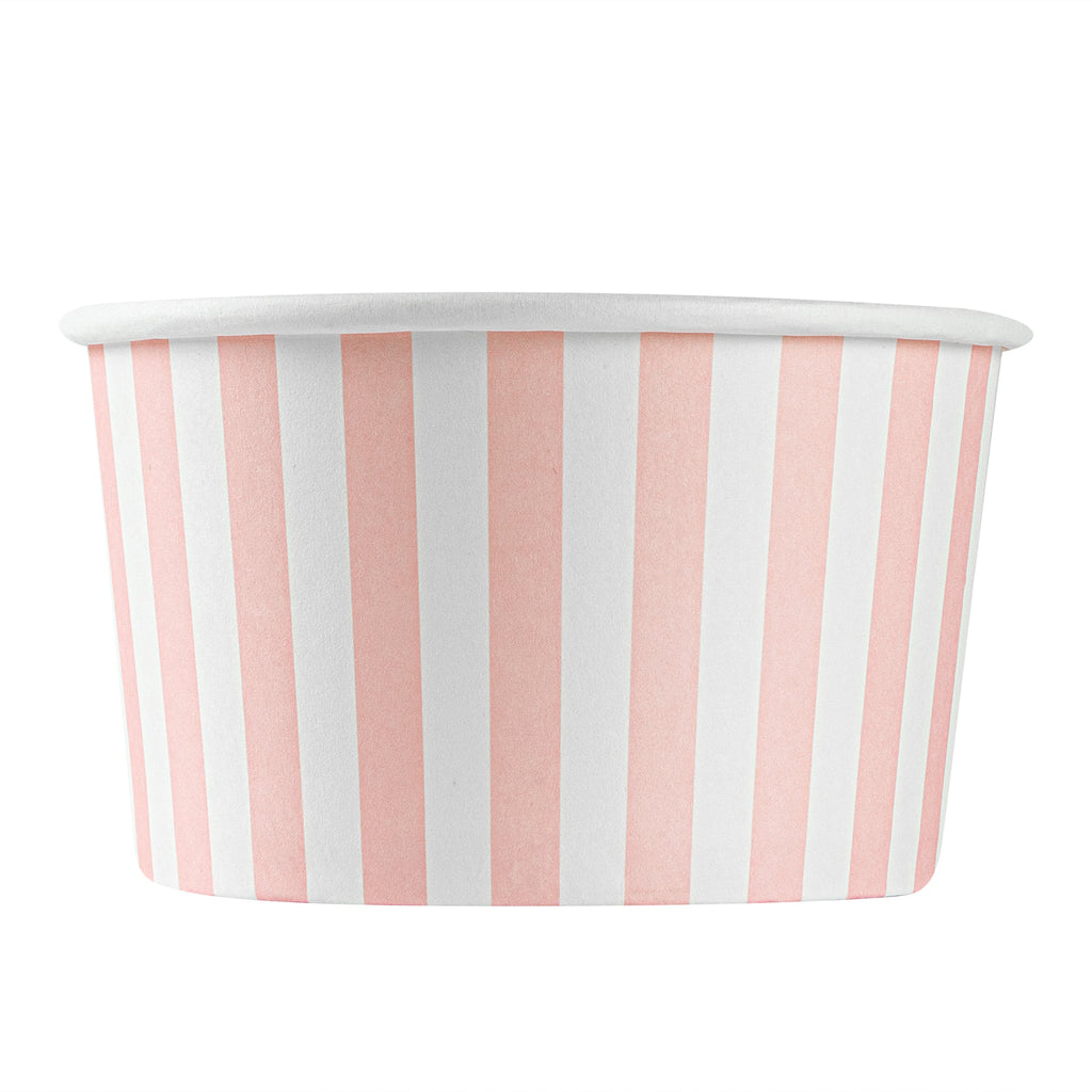Coppetta 12 oz Round Pink and White Stripe Paper To Go Cup - 4" x 4" x 2 1/4" - 50 count box