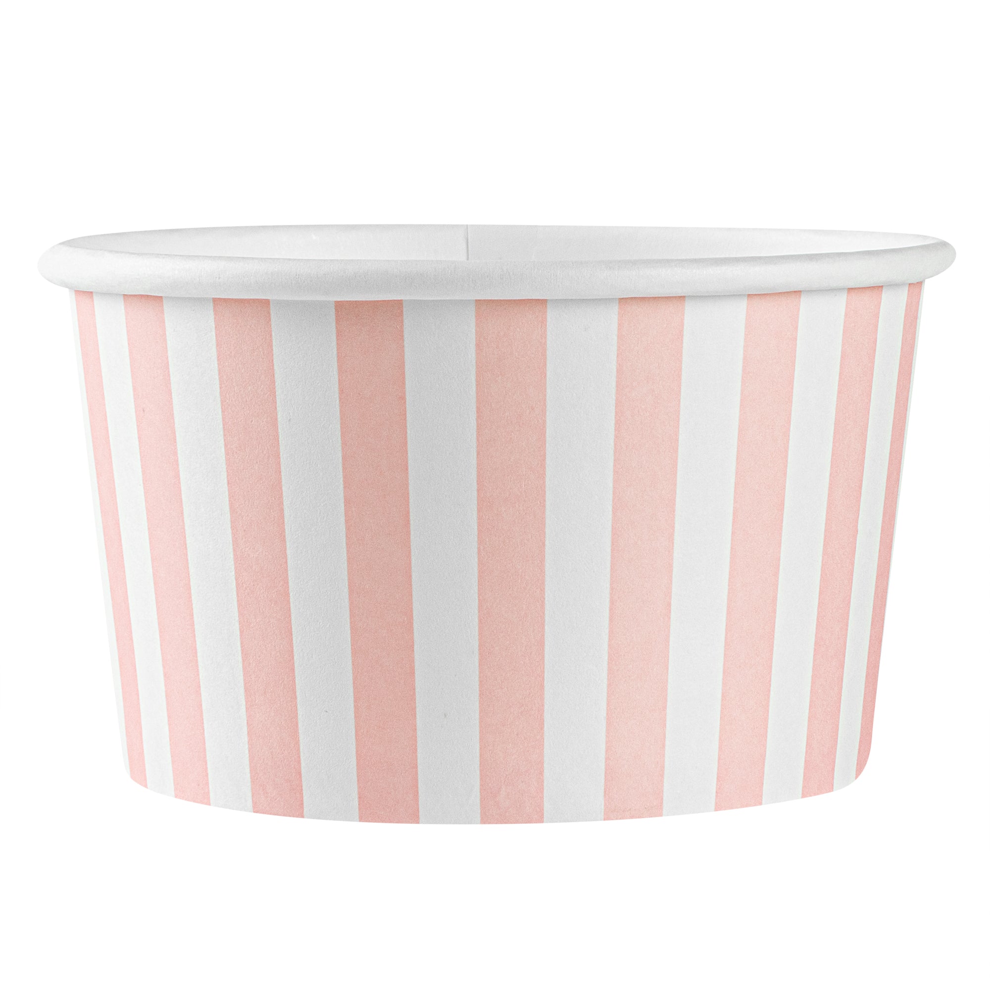 Coppetta 12 oz Round Pink and White Stripe Paper To Go Cup - 4" x 4" x 2 1/4" - 200 count box