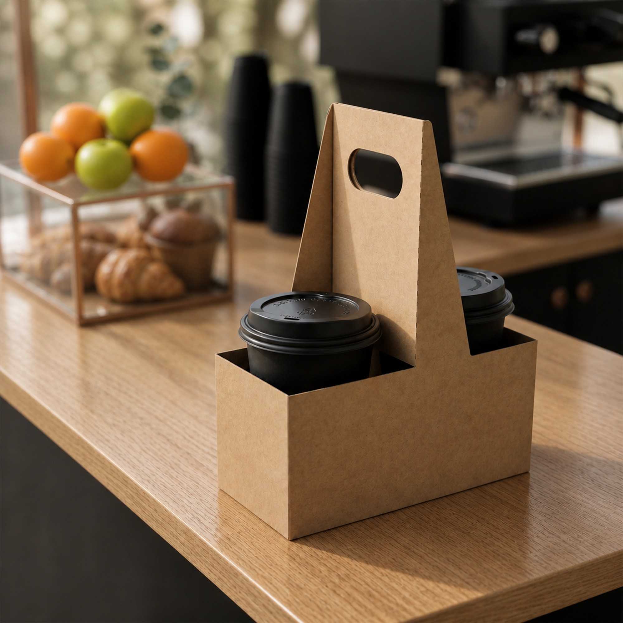 Restpresso Kraft Paper Altalena Drink Carrier - Fits 2 Cups - 7 1/4" x 3 1/2" x 9 1/4" - 100 count box
